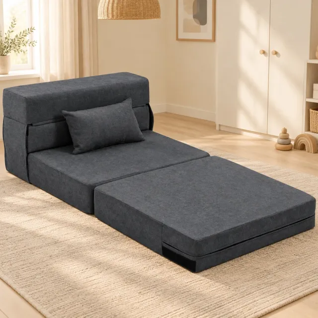 CHICFURN Chaise longue - Klapbaar 3-in-1 - Zonder armleuningen - Donkergrijs