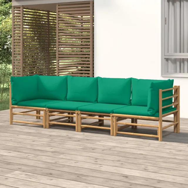 vidaXL 4-delige Loungeset met kussens bamboe groen, foto 2