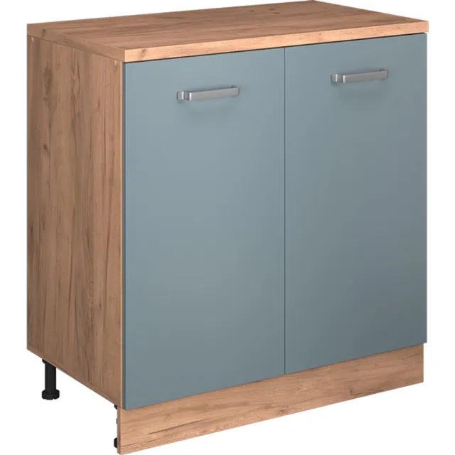 Vicco Keukenkast voor schuine wand R-Line, Blauw-grijs, 80 cm zonder schuine kant met 2 deuren Blauw-grijs/Goudkleurig Eiken