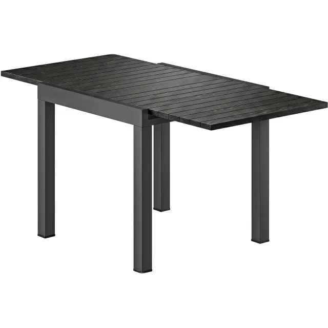 Lunpog Uitschuifbare tuintafel 80/160 x 80 cm, aluminium (geschikt voor 4-6 personen) – rechthoekige balkontafel met gestreept tafelblad – zwart Noir