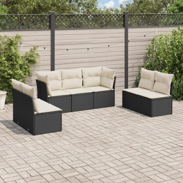 vidaXL 7-delige Loungeset met kussens poly rattan zwart, foto 2