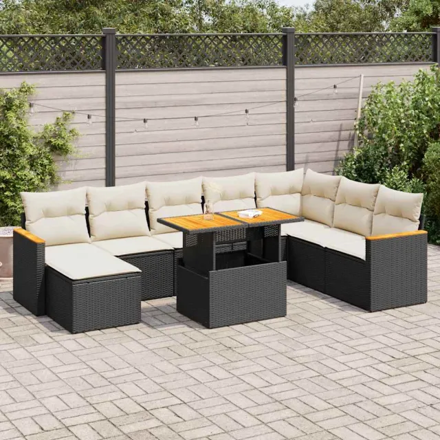 vidaXL 9-delige Loungeset met kussens poly rattan acacia zwart, foto 2