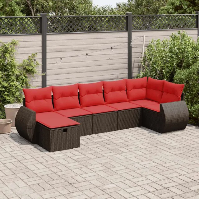vidaXL 7-delige Loungeset met kussens poly rattan bruin, foto 2