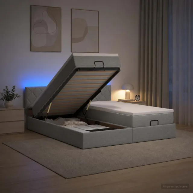 vidaXL Ottoman Bed met Matrassen en LED Lichtgrijs 200 x 200 cm Stof