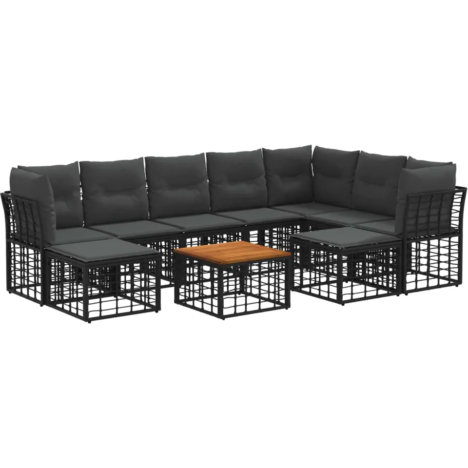vidaXL Buiten bankenset 10 st 9-zits Zwart en Donkergrijs Polyester