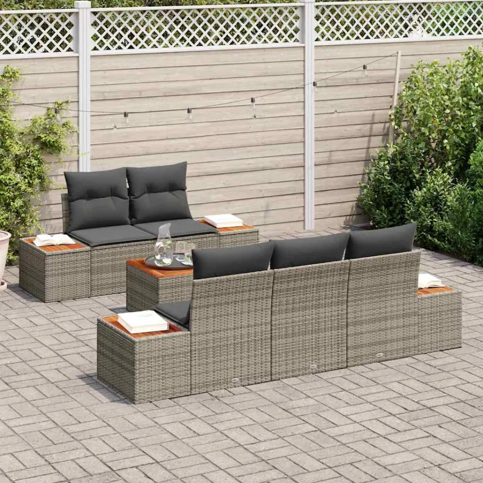 vidaXL Tuinbankenset 6 st Grijs Poly riet, foto 3