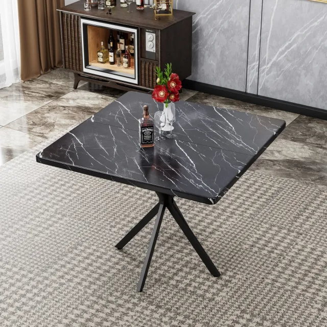 DESMIU Eettafel - Vierkant Modern Design - Voor 4 Tot 6 Personen - MDF En Metalen Poten - 98x98x78 Cm - Zwart Black