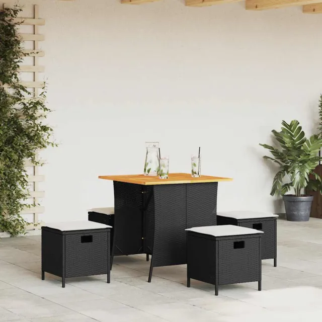 vidaXL 5-delige Tuinset met kussens poly rattan zwart, foto 2