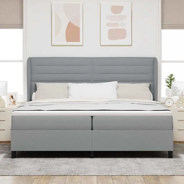 vidaXL Boxspring bed met matras Lichtgrijs 200 x 200 cm Stof