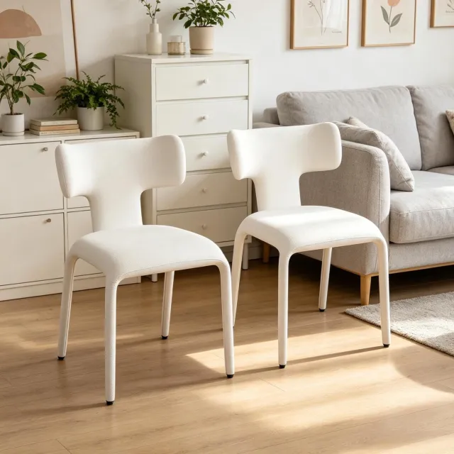 WUVRIE Set van 2 bureaustoelen 53x53x78 cm - Gebogen rugleuning en wielen - Abrikooscrème