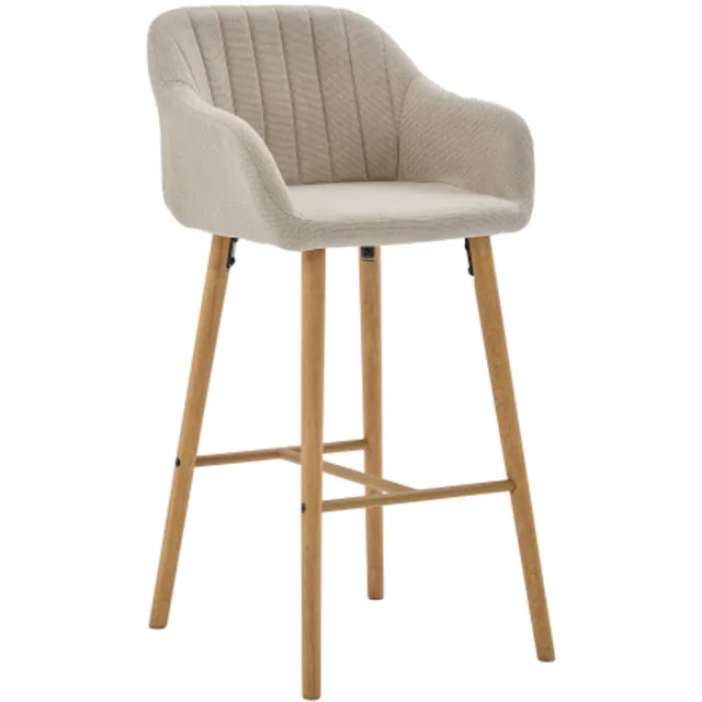 in& out door furniture Moderne barkrukken in Europese stijl met hoge rugleuning en armleuningen, set van 2 , bekleding van linnen en houten poten. Geschikt voor keukens, kookeilanden of eetruimtes. Set van twee barkrukken-Beige