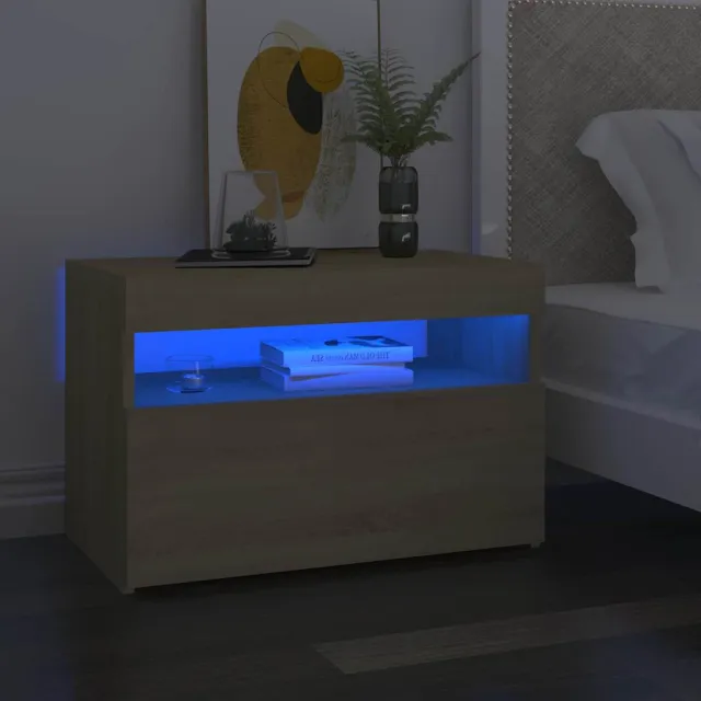 vidaXL Nachtkastjes 2 st LED-verlichting 60x35x40 cm sonoma eikenkleur, foto 2