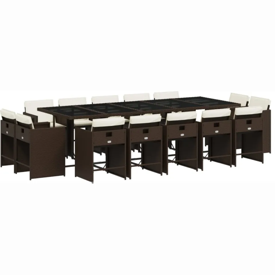 vidaXL 15-delige Tuinset met kussens poly rattan bruin, foto 3