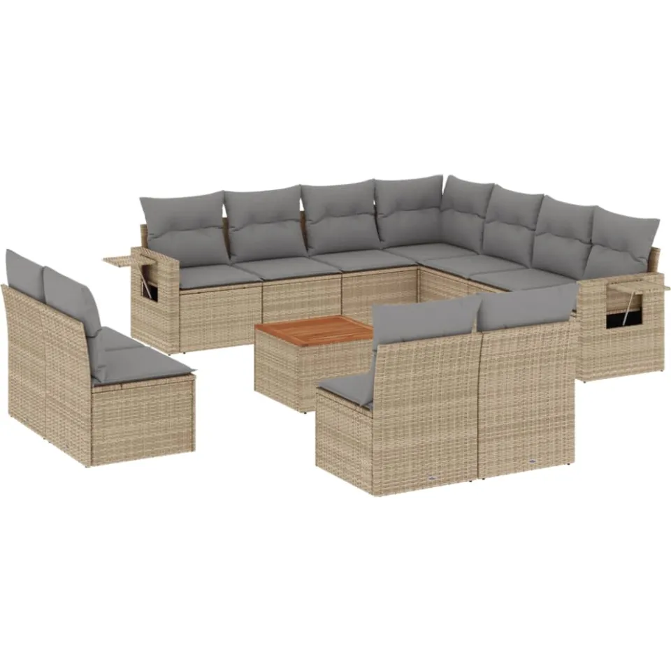vidaXL 12-delige Loungeset met kussens poly rattan gemengd beige, foto 3