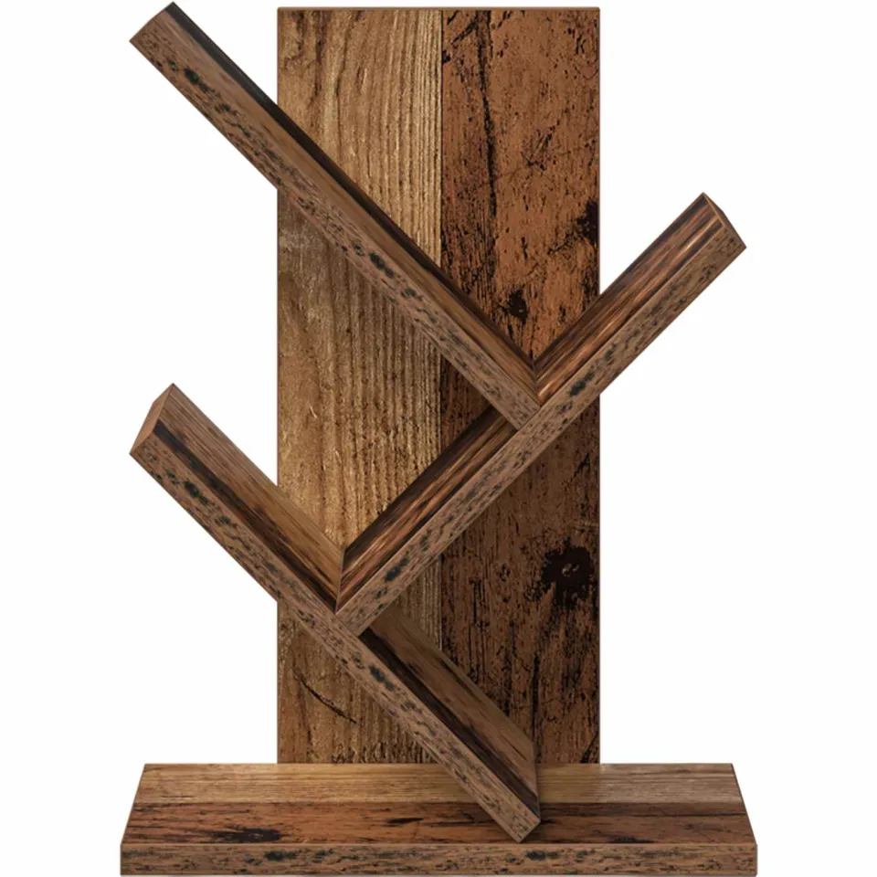 vidaXL Boomvormige boekenplank met 3 planken 30 x 18 x 40 cm Oud hout bruin, foto 4