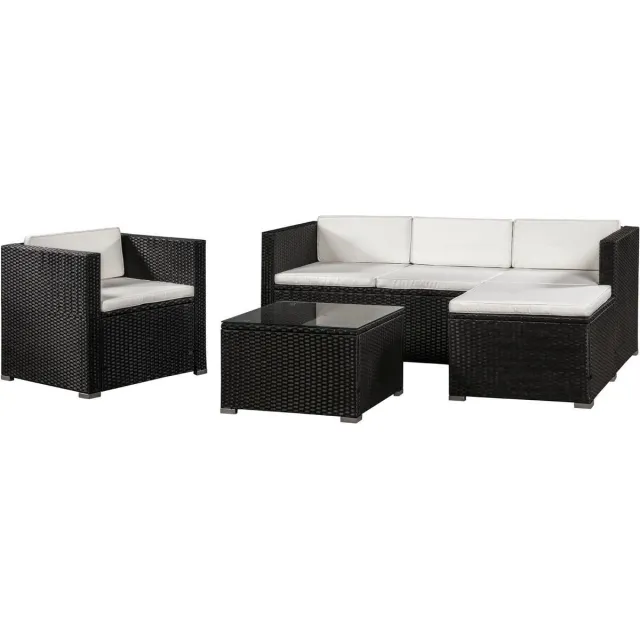 Juskys Loungeset Punta Cana - L - Polyrotan zwart/beige