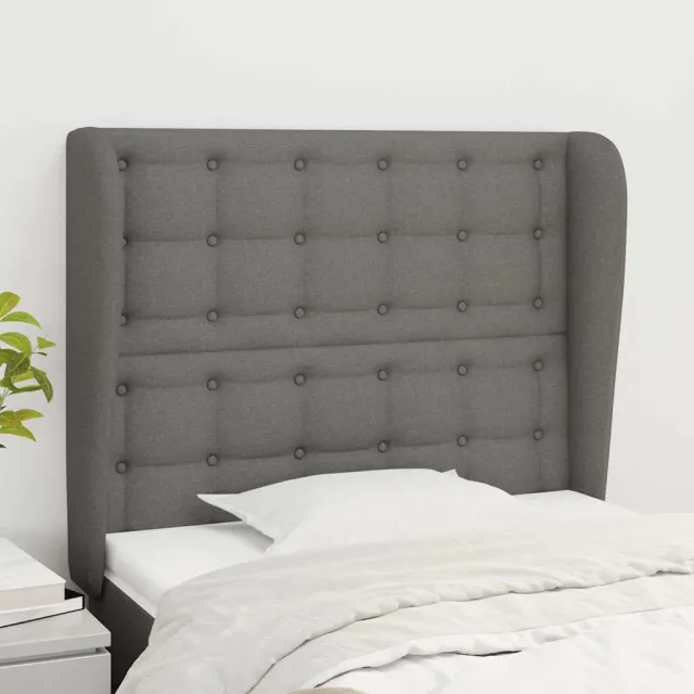 vidaXL Hoofdbord met randen 103x23x118/128 cm stof donkergrijs grijs
