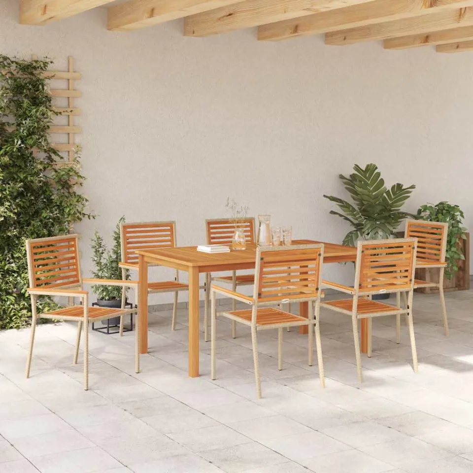 vidaXL Tuin eettafelset 7 st Beige Massief Acaciahout, foto 3