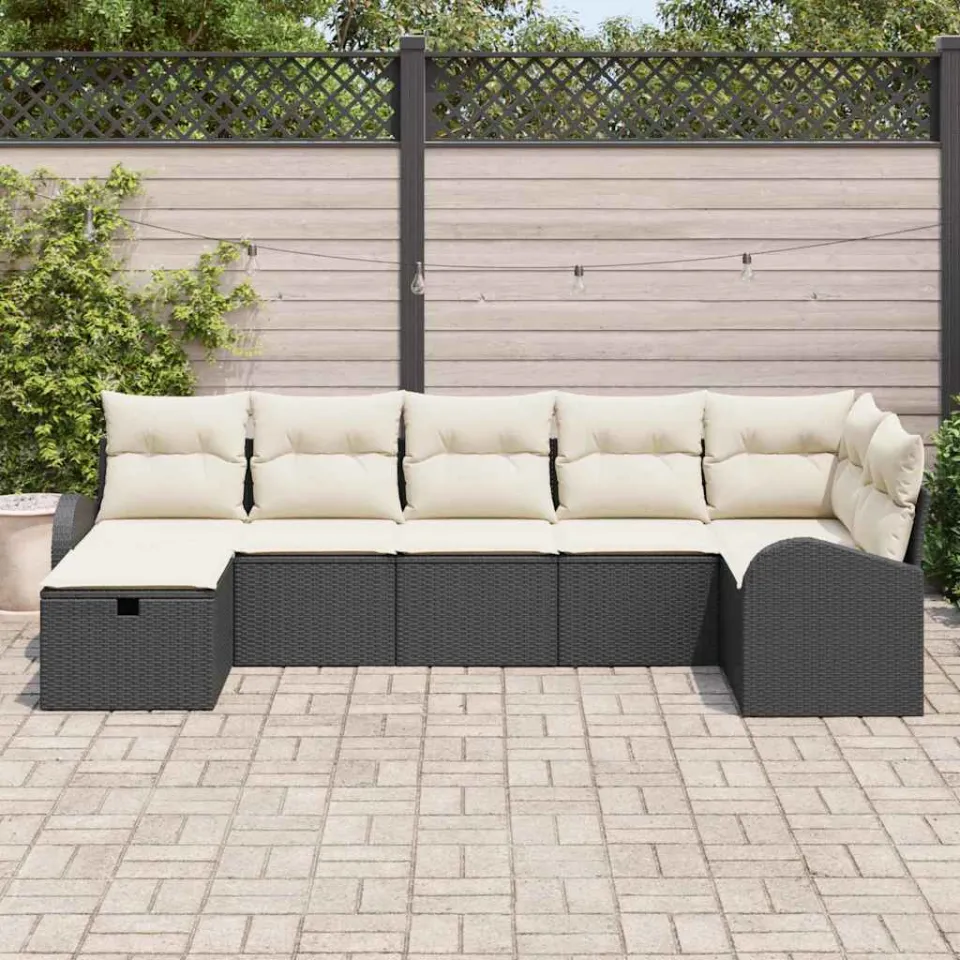 vidaXL Tuin Sofa Set 7 st Zwart poly rattan, foto 3