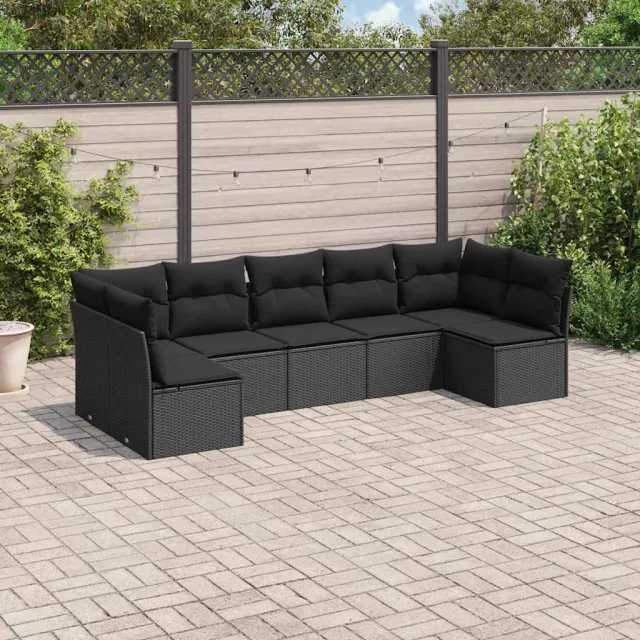 vidaXL 7-delige Loungeset met kussens poly rattan zwart, foto 2