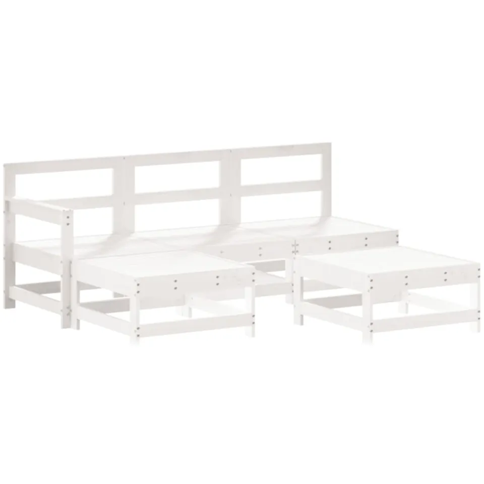 vidaXL 5-delige Loungeset met kussens massief hout wit, foto 3