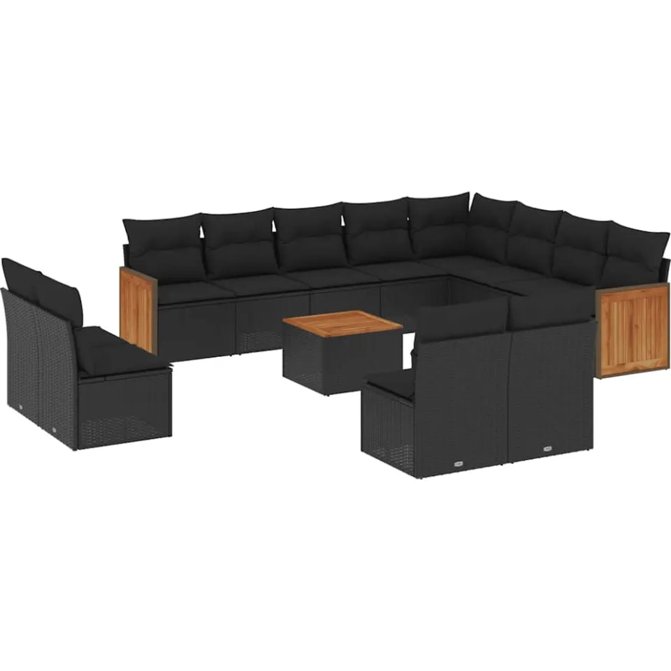 vidaXL 13-delige Loungeset met kussens poly rattan zwart, foto 3
