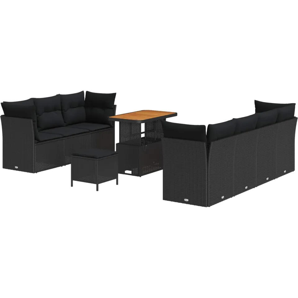 vidaXL Tuinbankenset 10 st Zwart poly rattan