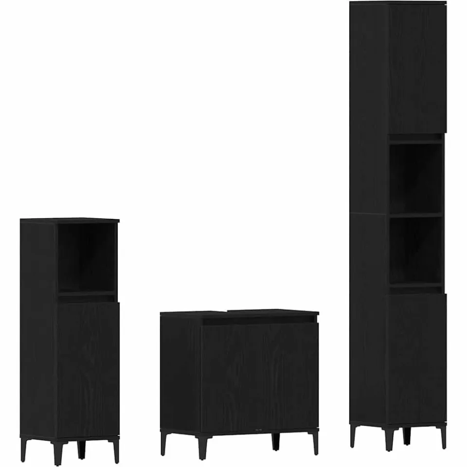 vidaXL Badkamermeubelset 3 st Zwart Eiken 30 x 30 x 180 cm