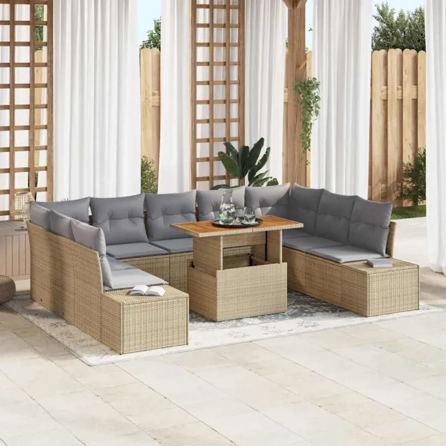 vidaXL Tuin Sofa Set 10 st Beige Poly riet, foto 2