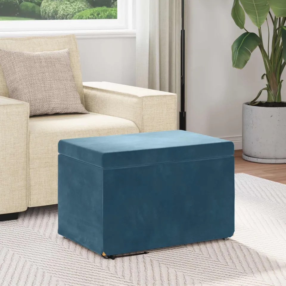 vidaXL Kruk Blauw 61 x 41 x 40 cm Velvet en Gefabriceerd Hout, foto 3