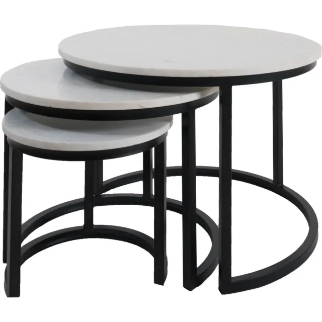 Home67 Salontafel Jasmin Marmer - Set van 3 - Wit/Zwart