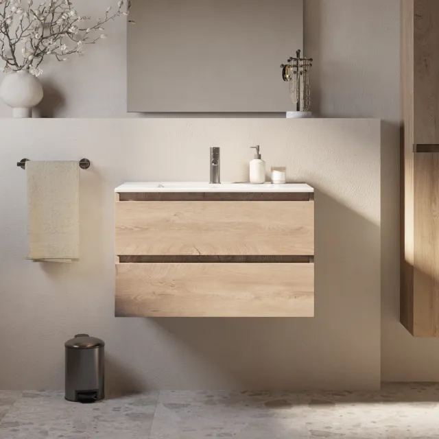 Brauer Core Meubelset 80 cm Met 2 Softclose Lades Greeploos Met Wastafel Forest Wheat Licht Bruin