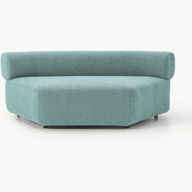Westwing Collection Ronde bouclé hoekmodule Anton Turquoise, Groen