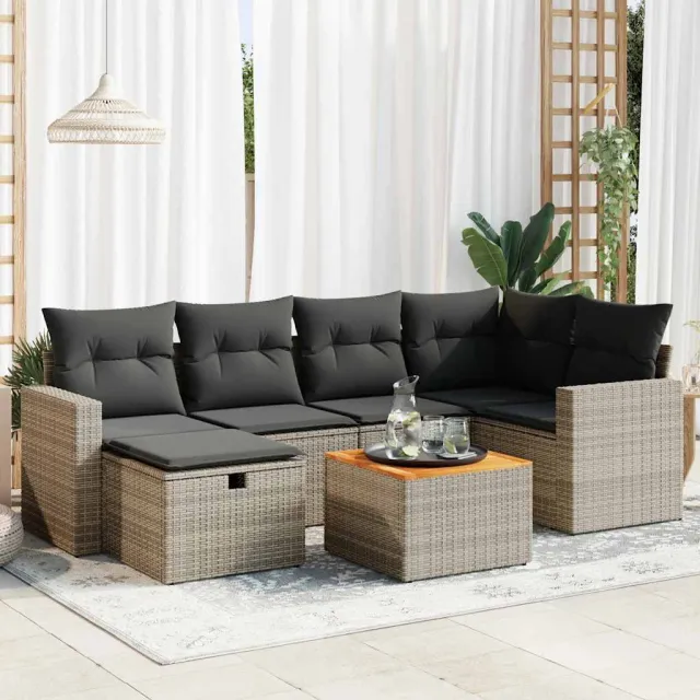 vidaXL 7-delige Loungeset met kussens poly rattan grijs, foto 2