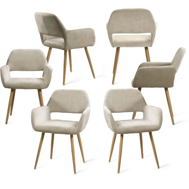 MEUBLE COSY MEUBLES COSY Eetkamerstoelen -Set Van 6-Beige,Naturel-Microfiber Stof-met rugleuning-Metalen Poten-Dikke Zitting-120kg Draagkracht