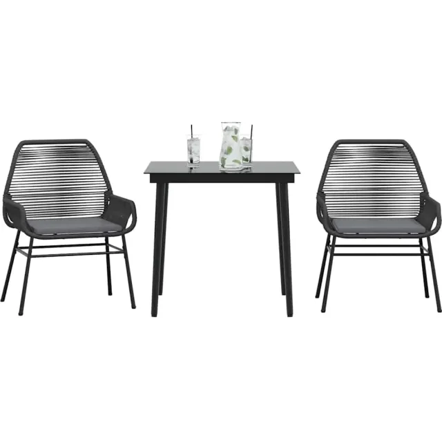 vidaXL 3-delige Tuinset met kussens poly rattan glas zwart
