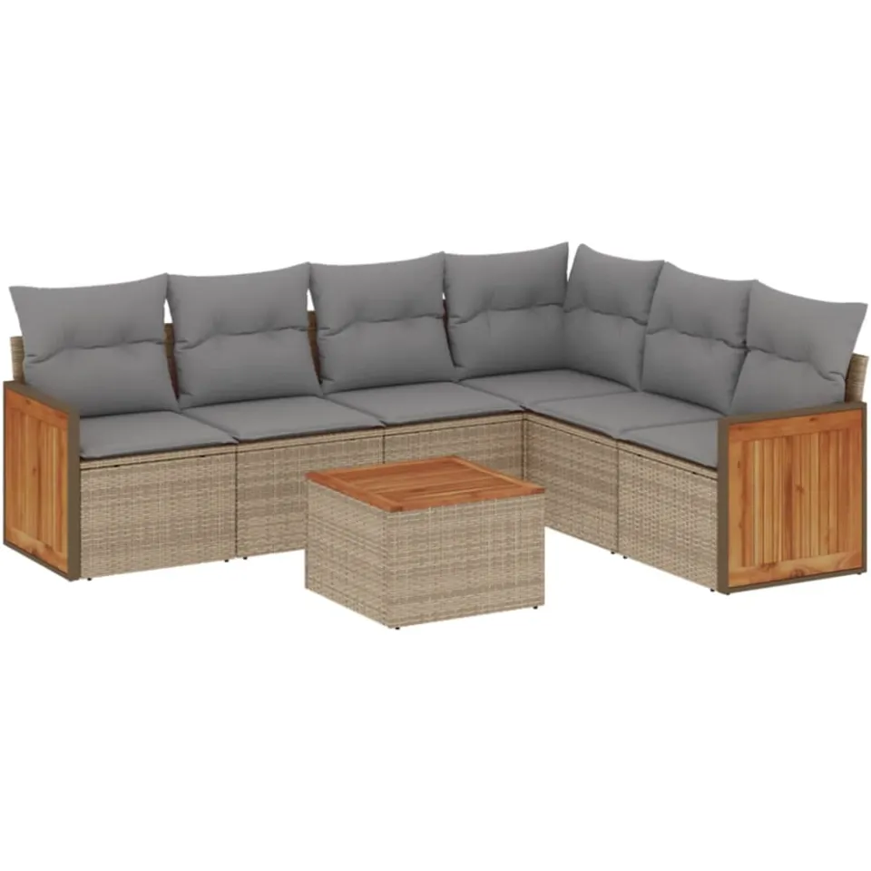 vidaXL 7-delige Loungeset met kussens poly rattan beige, foto 3