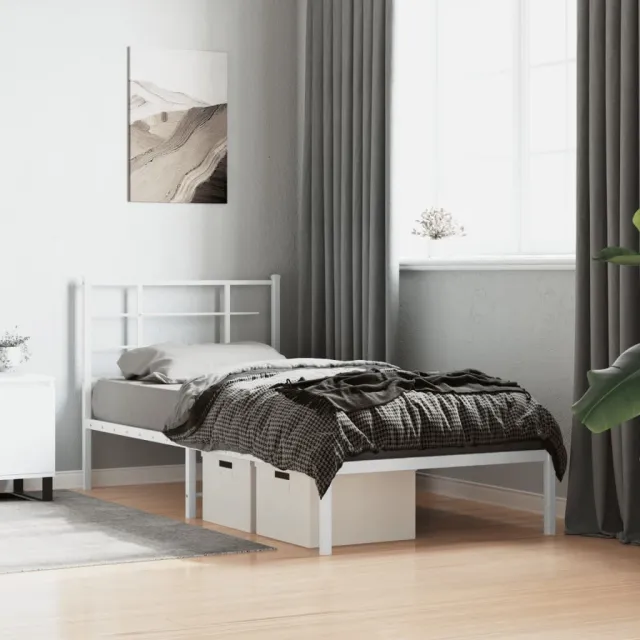 vidaXL Bedframe met hoofdbord metaal wit 90x190 cm