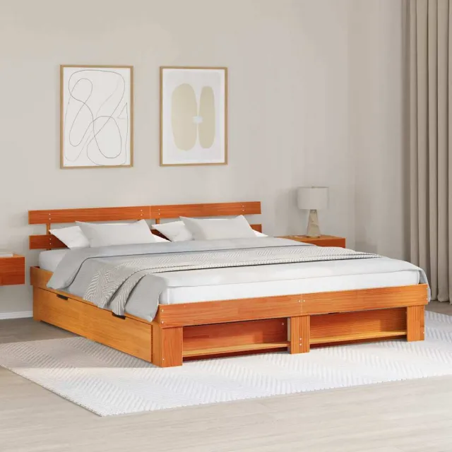 vidaXL Bedframe met lade Wasbruin 200 x 200 cm Massief grenenhout