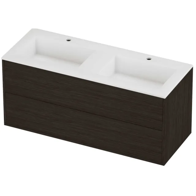 Proline Aristo Badmeubelset Polystone Elegant In Kader 120x46x54 cm Mat White Mokka Oak Eiken