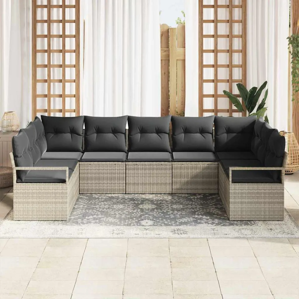 vidaXL Bankstel 9 st Lichtgrijs poly rattan, foto 3