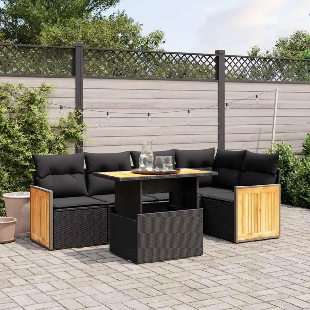 vidaXL 6-delige Loungeset met kussens poly rattan zwart, foto 2