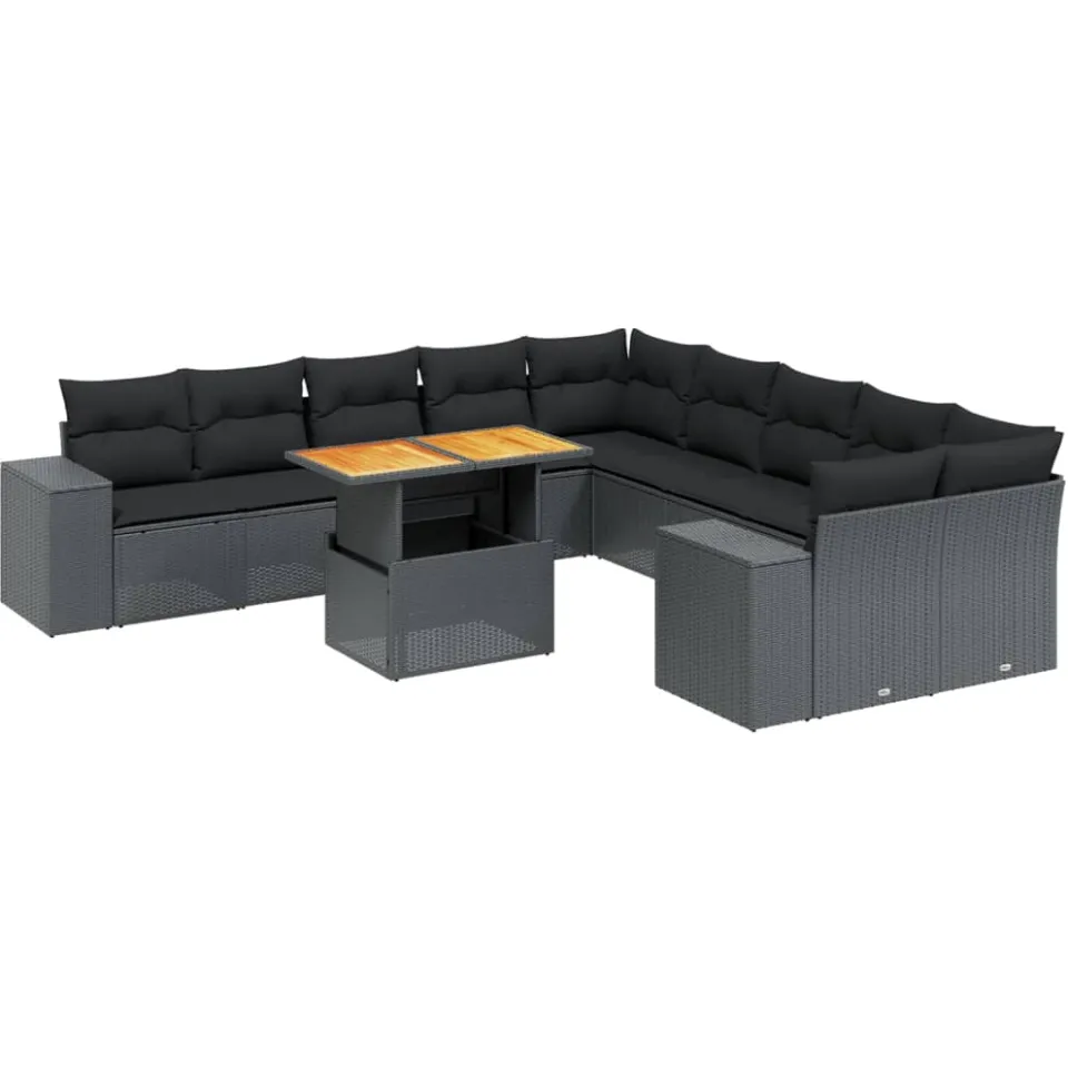 vidaXL 11-delige Loungeset met kussens poly rattan zwart