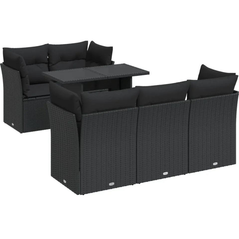 vidaXL 6-delige Loungeset met kussens poly rattan zwart, foto 3