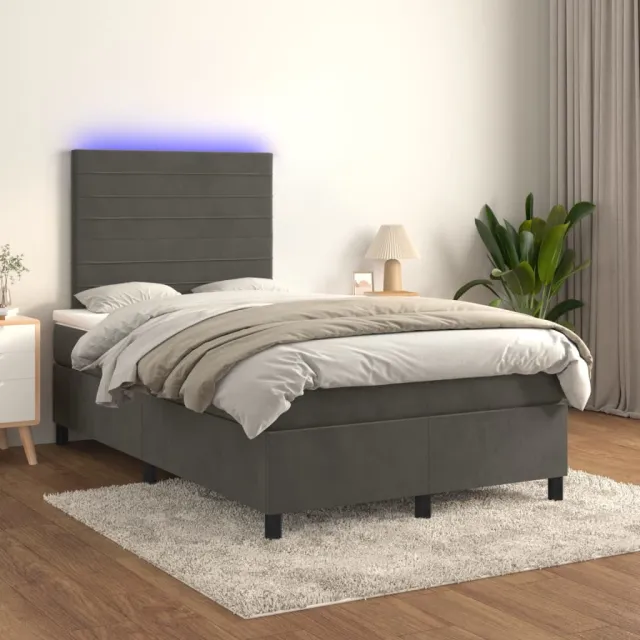 vidaXL Boxspring met matras en LED fluweel donkergrijs 120x200 cm grijs