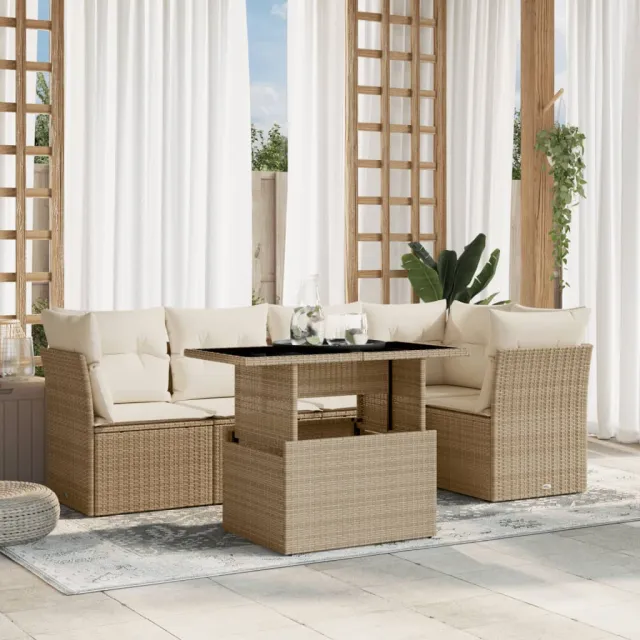 vidaXL 6-delige Loungeset met kussens poly rattan beige, foto 2