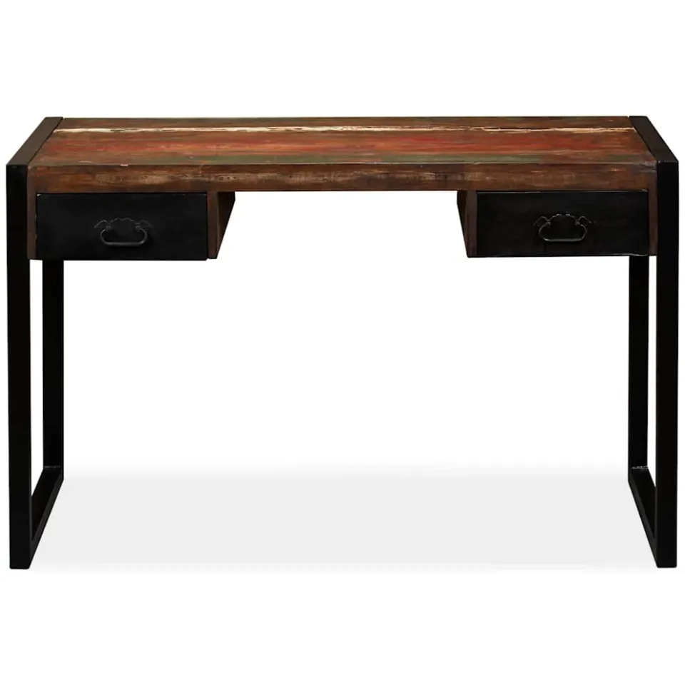 vidaXL Bureau met 2 lades 120x50x76 cm massief gerecycled hout meerkleurig, foto 2