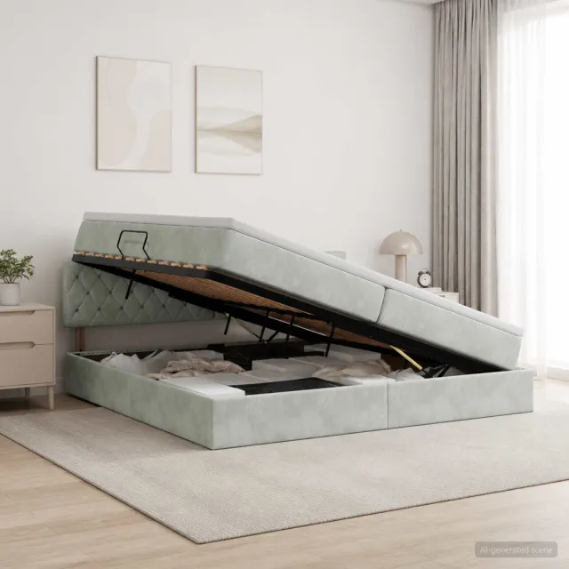 vidaXL Opslag bed met hoofdeinde Lichtgrijs 200 x 200 cm Fluweel