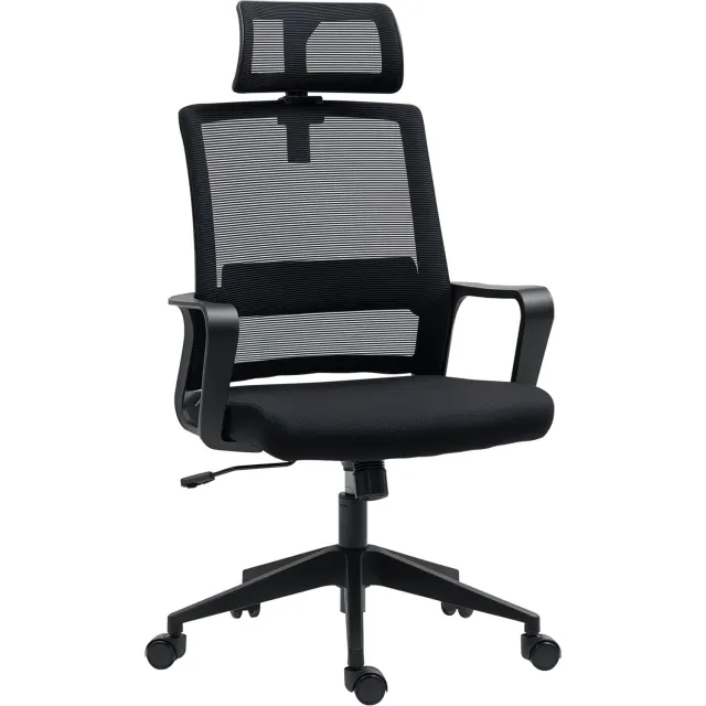 Lunpog Ergonomische Bureaustoel met Kopsteun & Wipfunctie - 360° Draaibaar - Zwart
