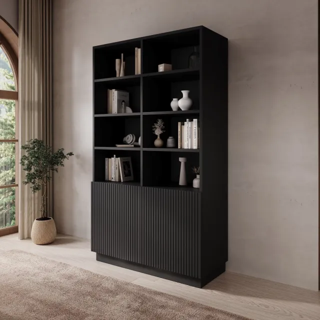 MEUBELLA Lucera - Boekenkast - Zwart - 100x42x173 cm